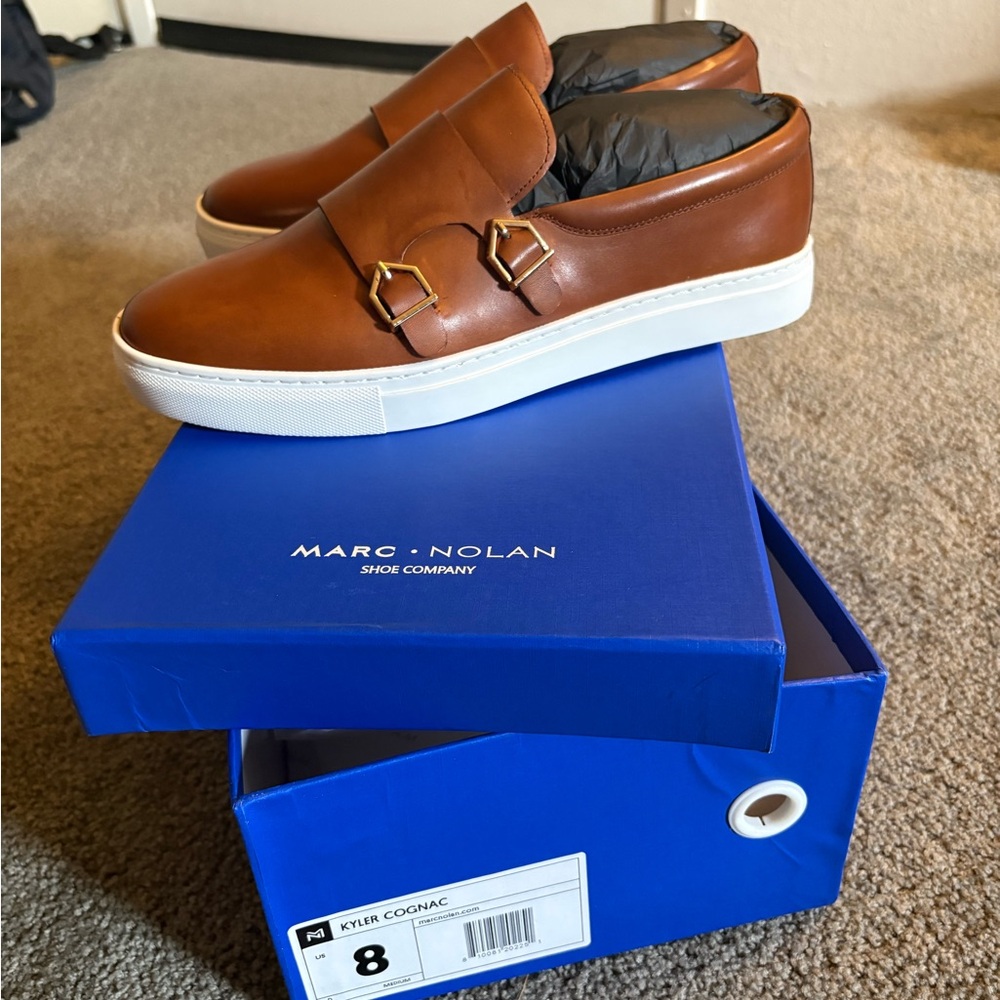 Marc Nolan Kyler Cognac Leather Slip-On Loafers